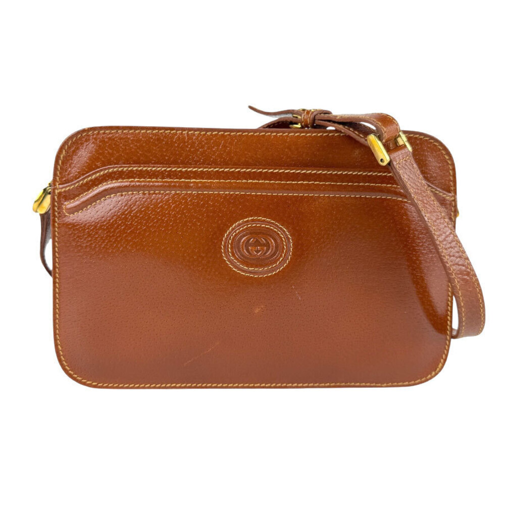 Gucci Leather Crossbody Bag Gold Brown